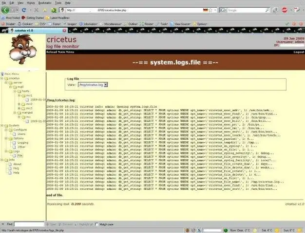 Download web tool or web app cricetus log file search