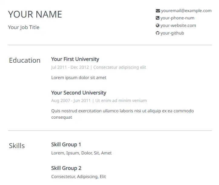Download web tool or web app Crisp Minimal Résumé