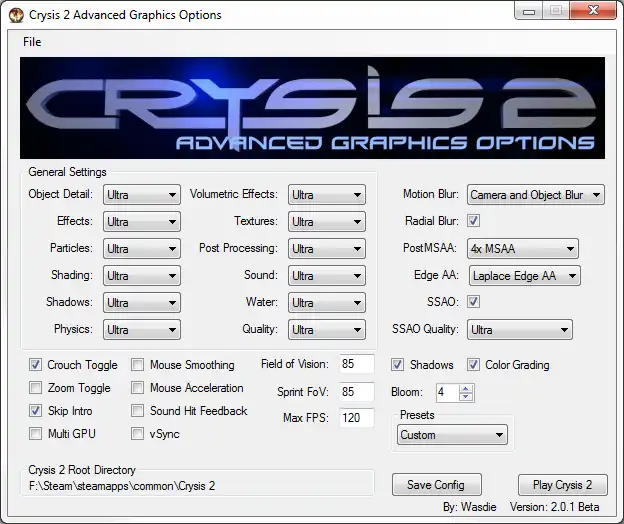 Web ツールまたは Web アプリ Crysis 2 Advanced Graphics Options をダウンロードして、オンライン Linux 上でオンライン Windows で実行します