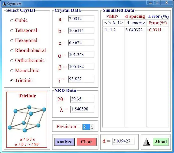 Téléchargez l'outil Web ou l'application Web Crystalsim XRD hkl Crystal Data Software pour s'exécuter sous Windows en ligne sur Linux en ligne