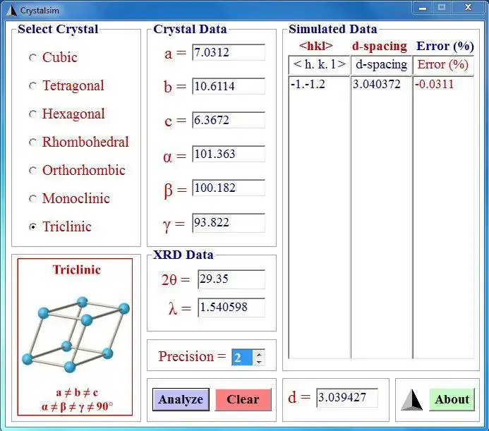 Pobierz narzędzie internetowe lub aplikację internetową Crystalsim XRD hkl Oprogramowanie Crystal Data do pracy w systemie Windows online przez Internet w systemie Linux