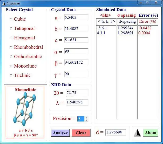 Mag-download ng web tool o web app Crystalsim XRD hkl Crystal Data Software upang tumakbo sa Windows online sa Linux online