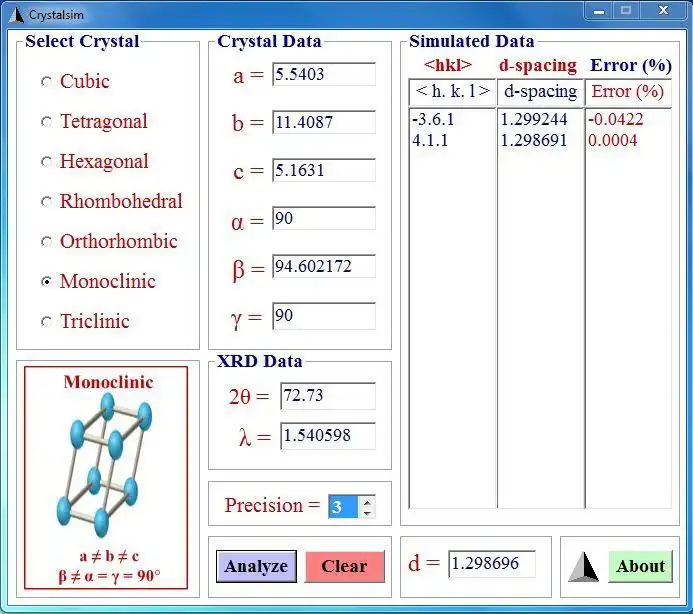 Linux üzerinden çevrimiçi olarak Windows'ta çalıştırmak için web aracını veya web uygulamasını indirin Crystalsim XRD hkl Crystal Data Yazılımı