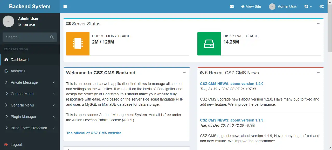 Загрузите веб-инструмент или веб-приложение CSZ CMS