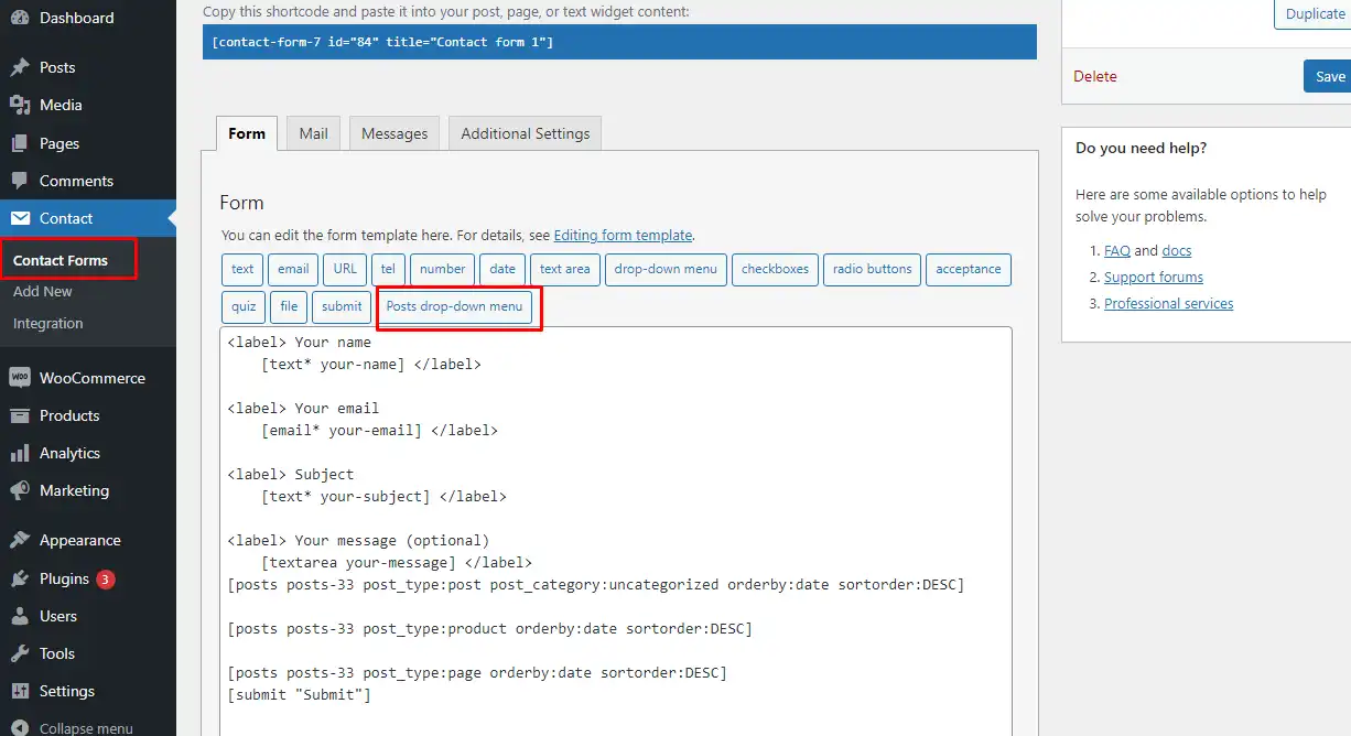 Descargue una herramienta web o una aplicación web Campo de lista de tipos de publicaciones personalizadas para contacto