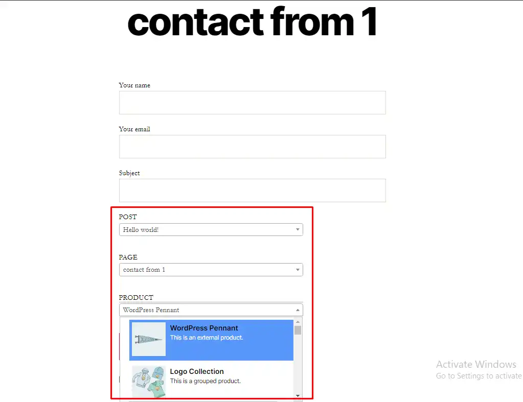 Descargue una herramienta web o una aplicación web Campo de lista de tipos de publicaciones personalizadas para contacto