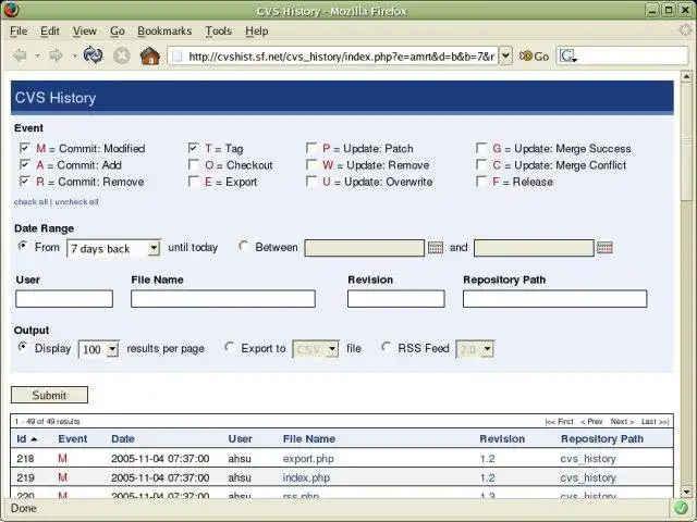 Descargar la herramienta web o la aplicación web CVS History