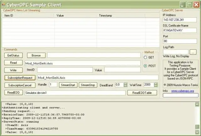 Télécharger l'outil Web ou l'application Web CyberOPC Sample Client