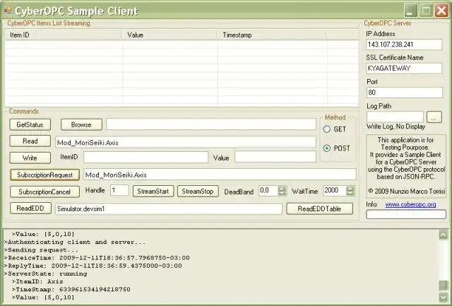 Laden Sie das Web-Tool oder die Web-App CyberOPC Sample Client herunter