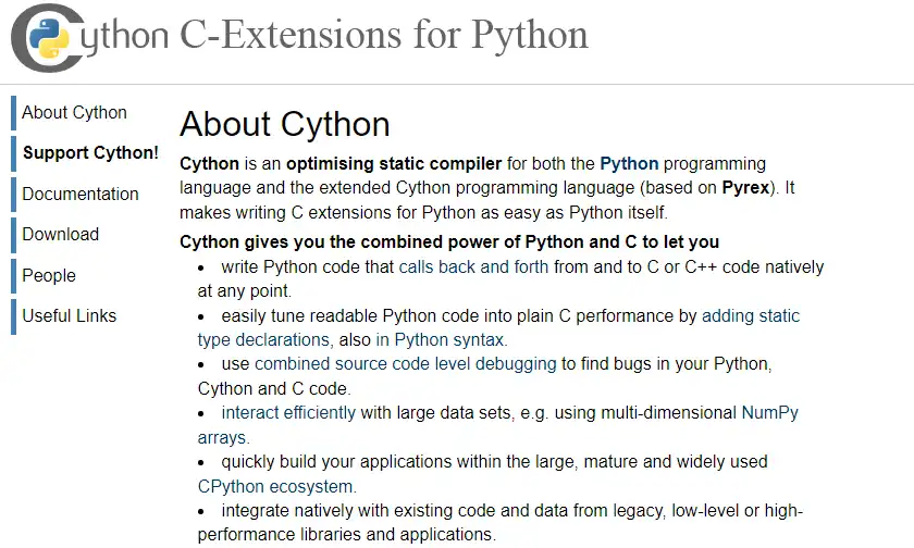 Descargar herramienta web o aplicación web Cython