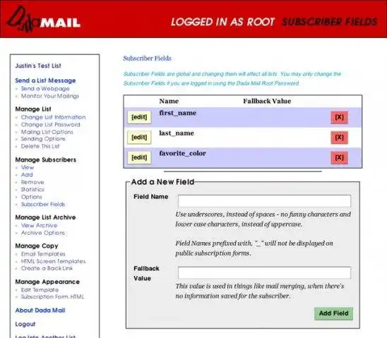 قم بتنزيل أداة الويب أو تطبيق الويب Dada Mail