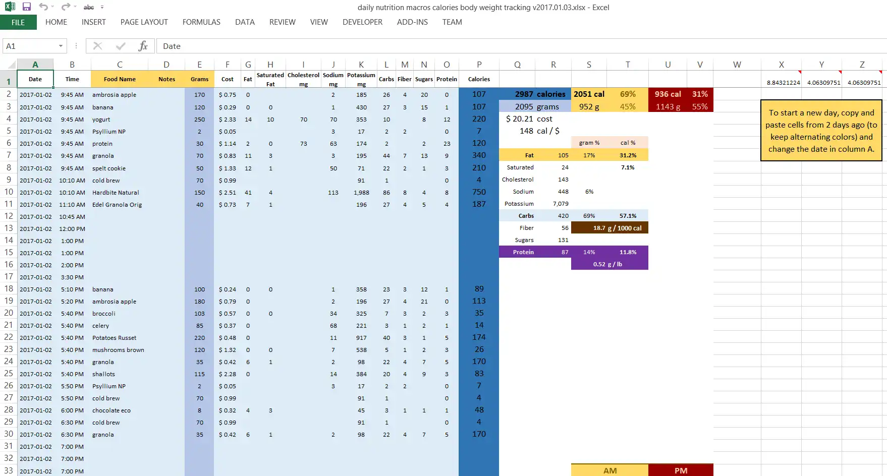 Pobierz narzędzie internetowe lub aplikację internetową Arkusz kalkulacyjny Daily Nutrition Tracking