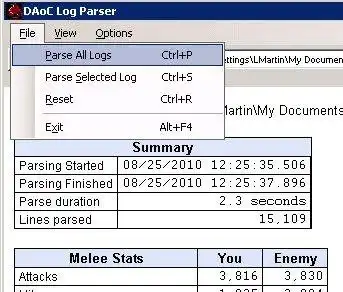 Unduh alat web atau aplikasi web DAoC Log Parser untuk dijalankan di Windows online melalui Linux online