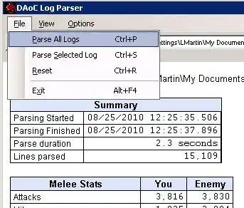 Download de webtool of webapp DAoC Log Parser om online in Windows via Linux online te draaien