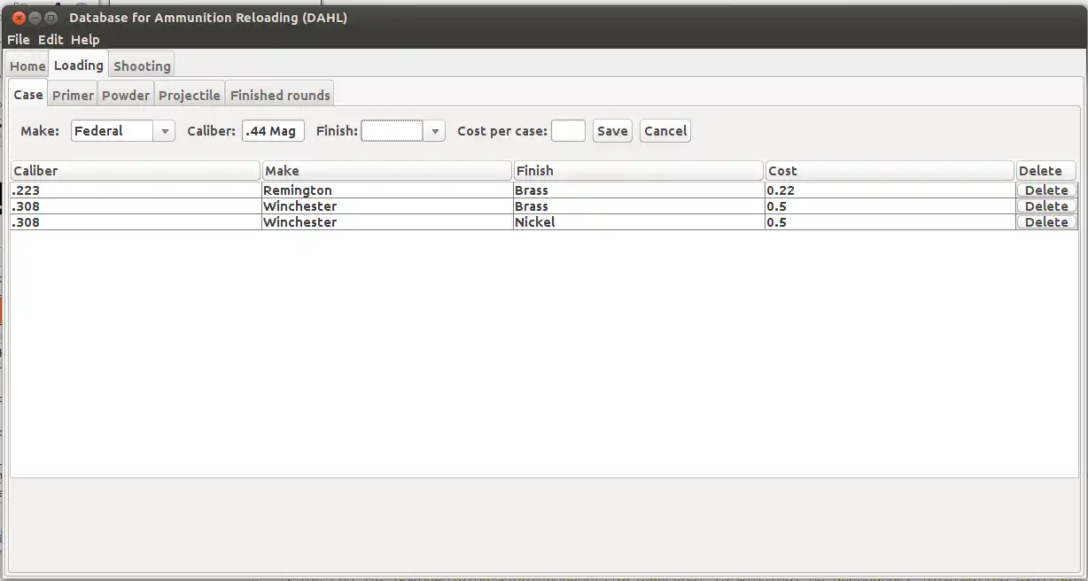 Download web tool or web app Database for Ammunition Hand Loading