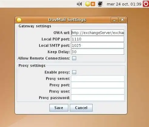 Web aracını veya web uygulamasını DavMail POP/IMAP/SMTP/Caldav'ı Exchange'e indirin