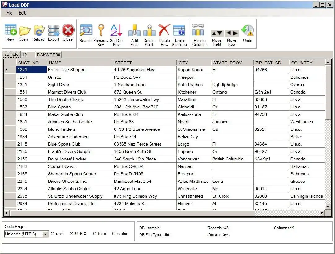 Download web tool or web app DBF converter (unicode support)