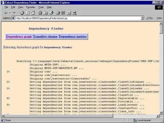 Download web tool or web app Dependency Finder to run in Windows online over Linux online