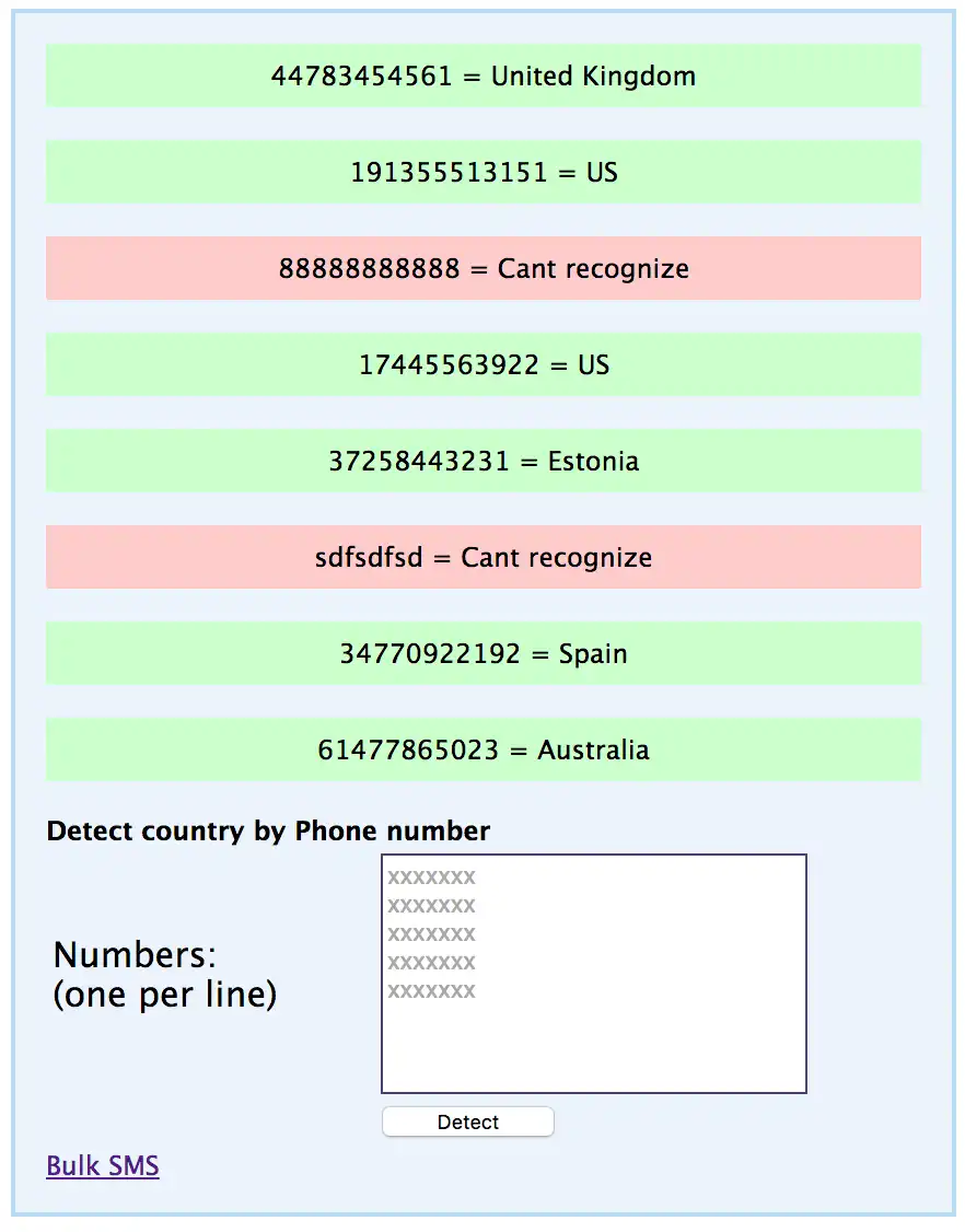 Download web tool or web app Detect country by phone number