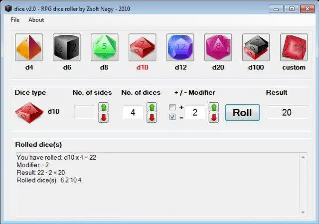 Pobierz narzędzie internetowe lub aplikację internetową dice v2.3 — darmową grę RPG do gry w kości do uruchamiania w systemie Windows online przez Internet w systemie Linux