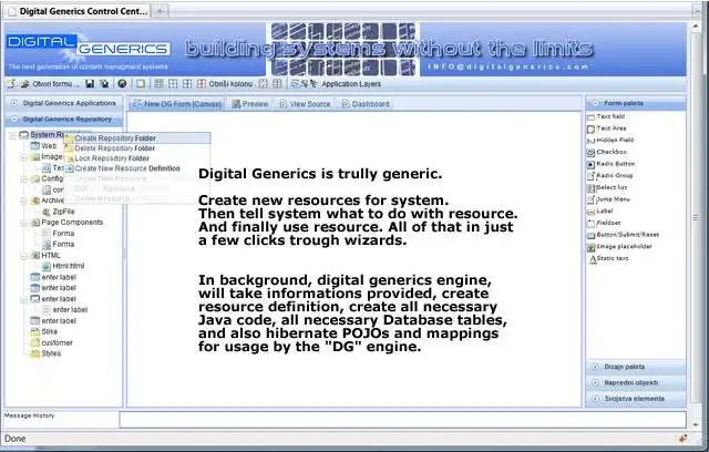 Download web tool or web app Digital Generics Dojo and Java adhoc RAD