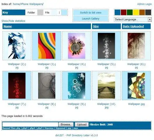 ডাউনলোড ওয়েব টুল বা ওয়েব অ্যাপ dirLIST - PHP ডিরেক্টরি লিস্টার