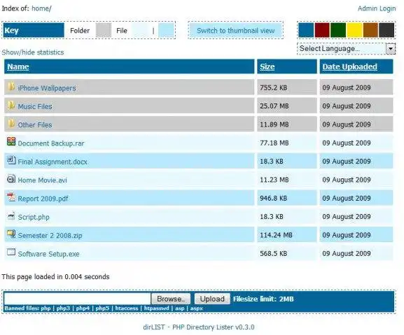 ডাউনলোড ওয়েব টুল বা ওয়েব অ্যাপ dirLIST - PHP ডিরেক্টরি লিস্টার