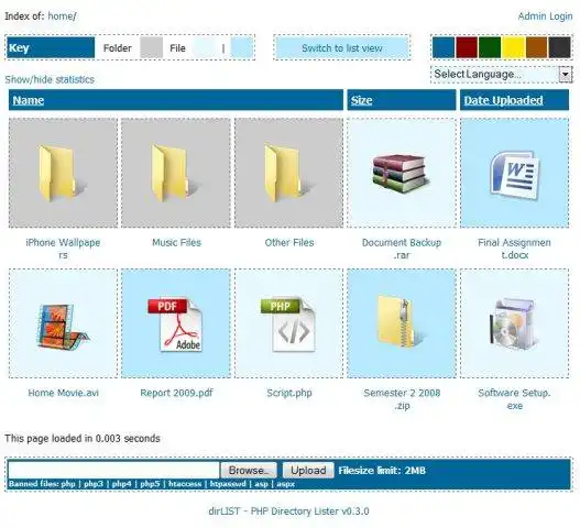 ডাউনলোড ওয়েব টুল বা ওয়েব অ্যাপ dirLIST - PHP ডিরেক্টরি লিস্টার