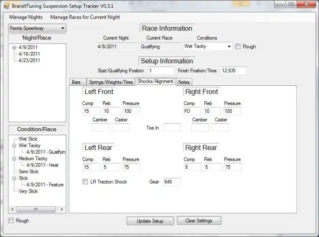 دانلود ابزار وب یا برنامه وب Dirt Track Suspension Setup Tracker