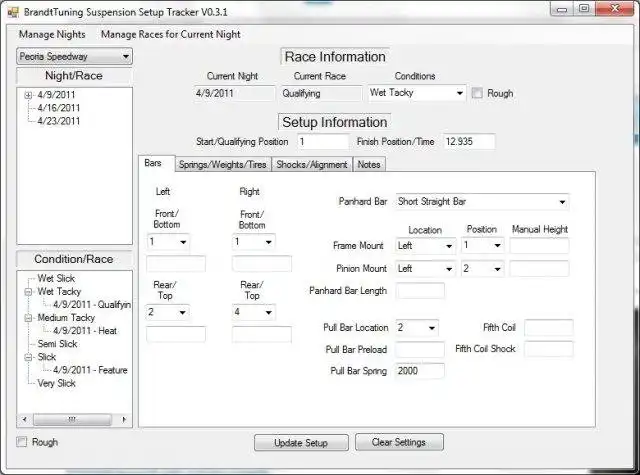 Download web tool or web app Dirt Track Suspension Setup Tracker