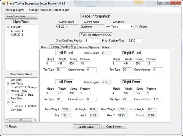 دانلود ابزار وب یا برنامه وب Dirt Track Suspension Setup Tracker