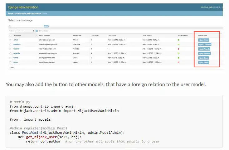 Download web tool or web app Django Hijack