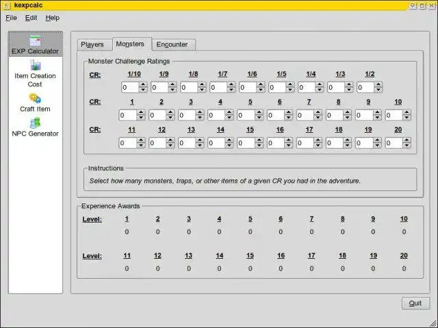 Scarica lo strumento Web o l'app Web DnD Experience Calculator per l'esecuzione in Linux online