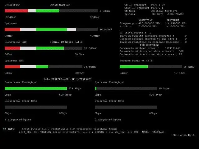 Download web tool or web app Docsis cable modem diagnostic