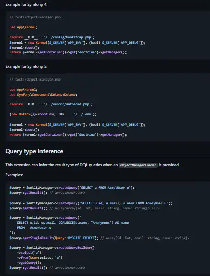 Faça o download da ferramenta da web ou das extensões do Doctrine do aplicativo da web para PHPStan