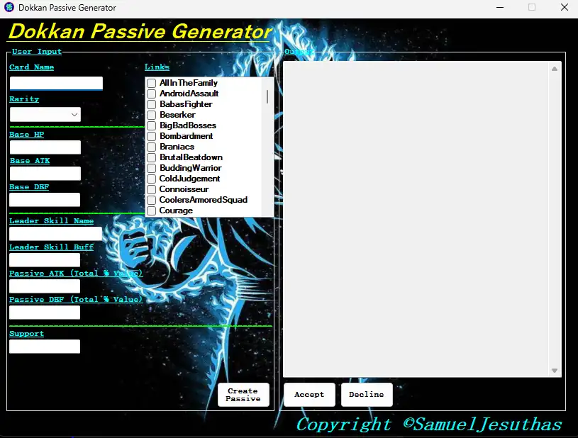 Download web tool or web app Dokkan Passive Generator
