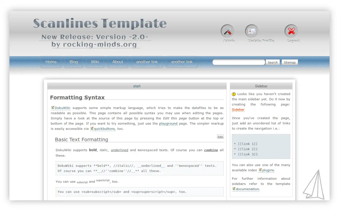 Загрузите веб-инструмент или веб-приложение Dokuwiki Template Scanlines