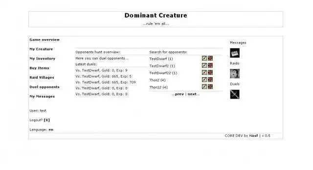 Загрузите веб-инструмент или веб-приложение Dominant Creature BBG / RPG