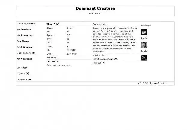 Download web tool or web app Dominant Creature BBG/RPG