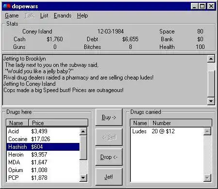 Download web tool or web app dopewars drug dealing game to run in Windows online over Linux online