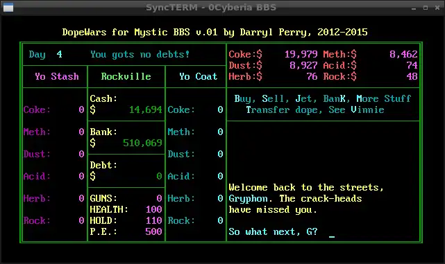 Download web tool or web app DopeWars for Mystic BBS to run in Linux online