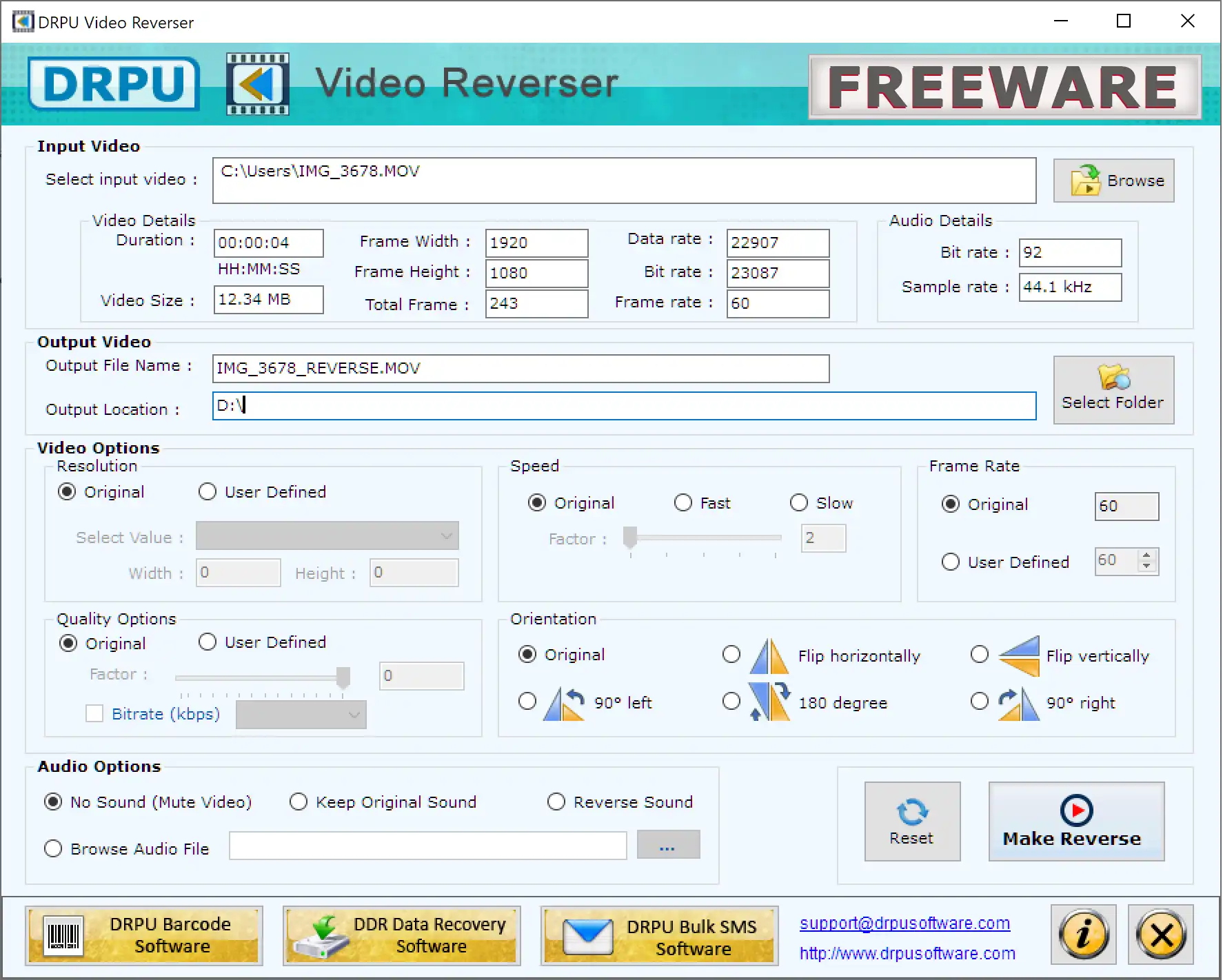 Download web tool or web app DRPU Video Reverser Freeware Software
