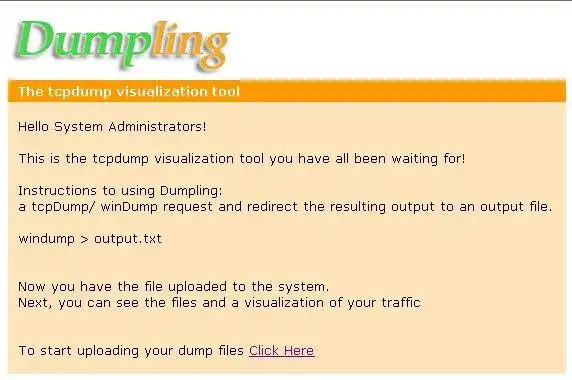 Baixe a ferramenta da web ou o aplicativo da web Ferramenta de visualização da rede Dumpling para executar no Linux online