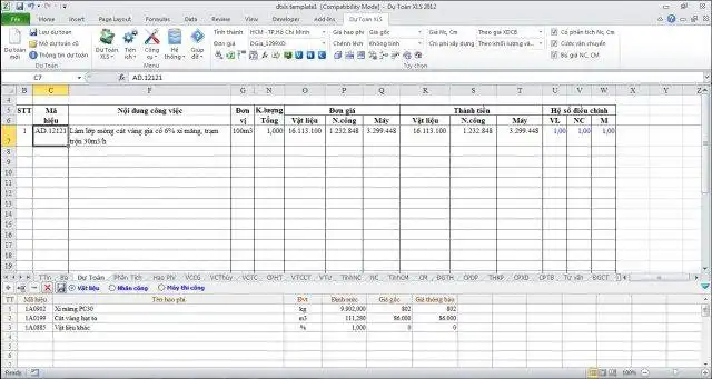 Download web tool or web app Du toan XLS