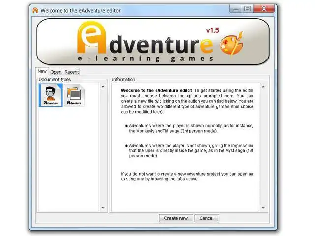 Mag-download ng web tool o web app na eAdventure para tumakbo sa Windows online sa Linux online