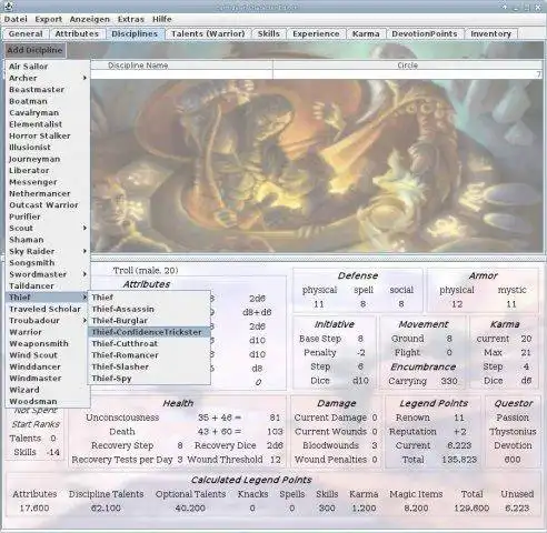 Laden Sie das Web-Tool oder die Web-App Earthdawn Character Editor herunter, um es unter Windows online über Linux online auszuführen