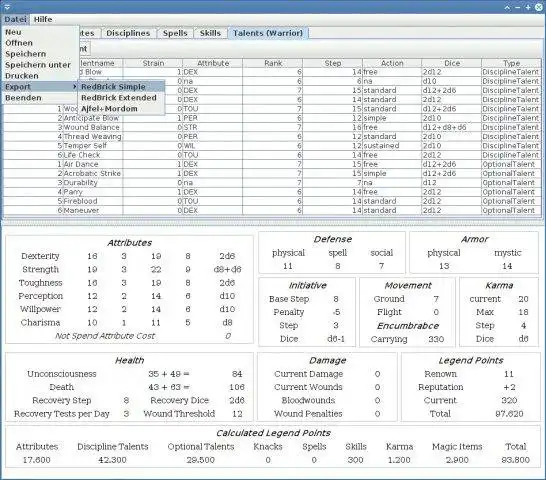 Téléchargez l'outil Web ou l'application Web Earthdawn Character Editor pour l'exécuter sous Windows en ligne sur Linux en ligne