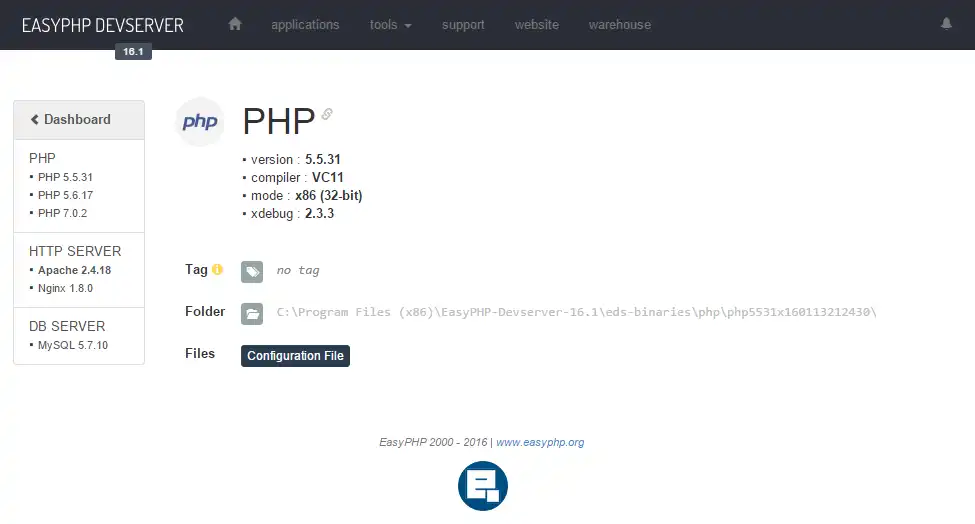 वेब टूल या वेब ऐप EasyPHP डेवसर्वर वेबसर्वर डाउनलोड करें