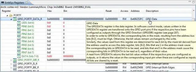 웹 도구 또는 웹 앱 다운로드 Eclipse Embedded Systems Register View