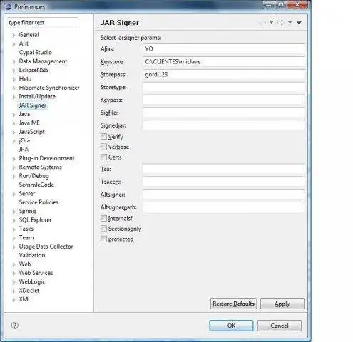 Scarica lo strumento web o l'app web Eclipse JAR Signer Plugin